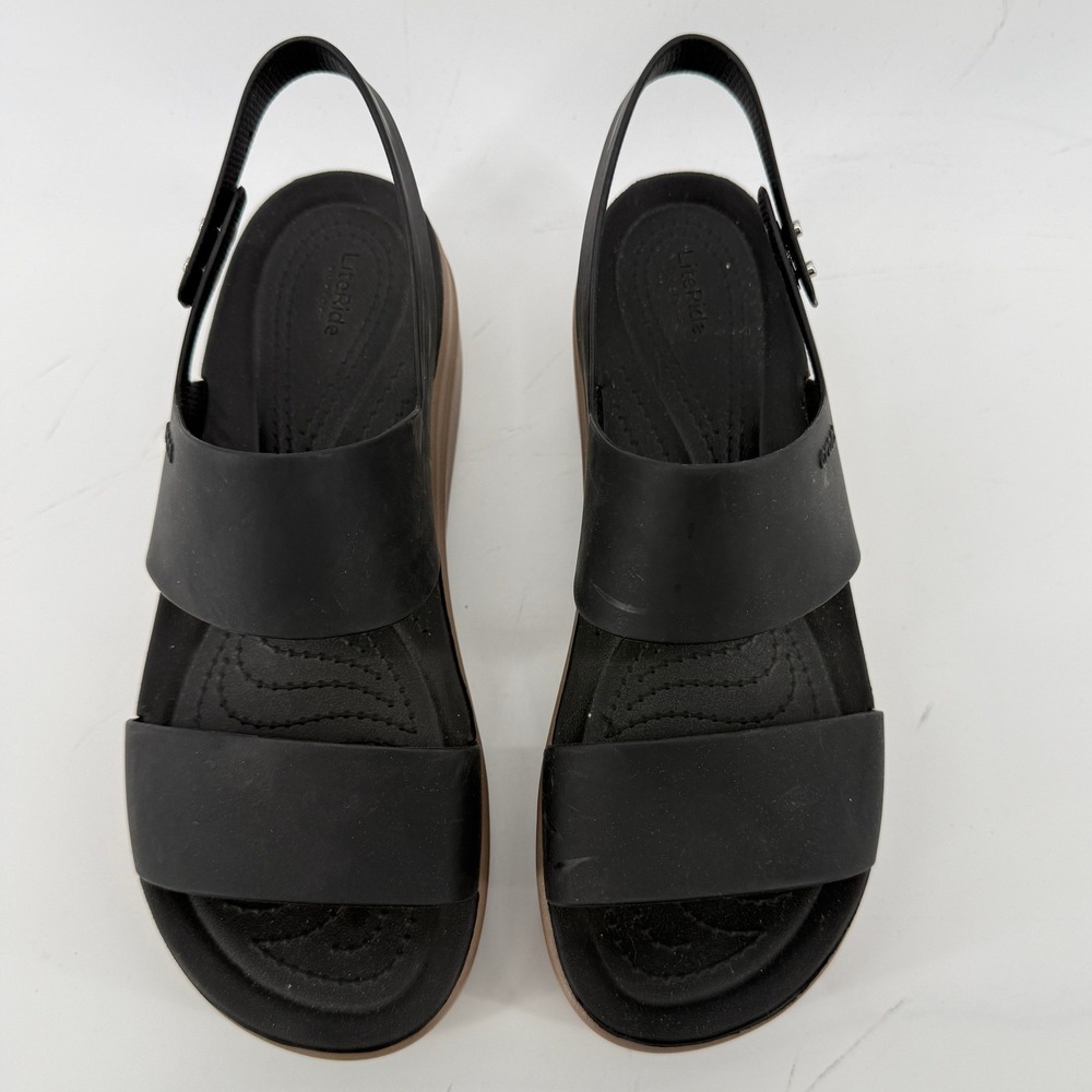 Crocs Brooklyn Low Wedge Sandal Black/Mushroom Women 8 Strappy Comfy Platform - Picture 3 of 11